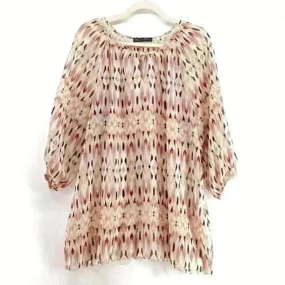 1X ROSE & OLIVE Women lightweight Very Sheer Blouse Top Pink A72 XL X Large - Picture 1 of 9